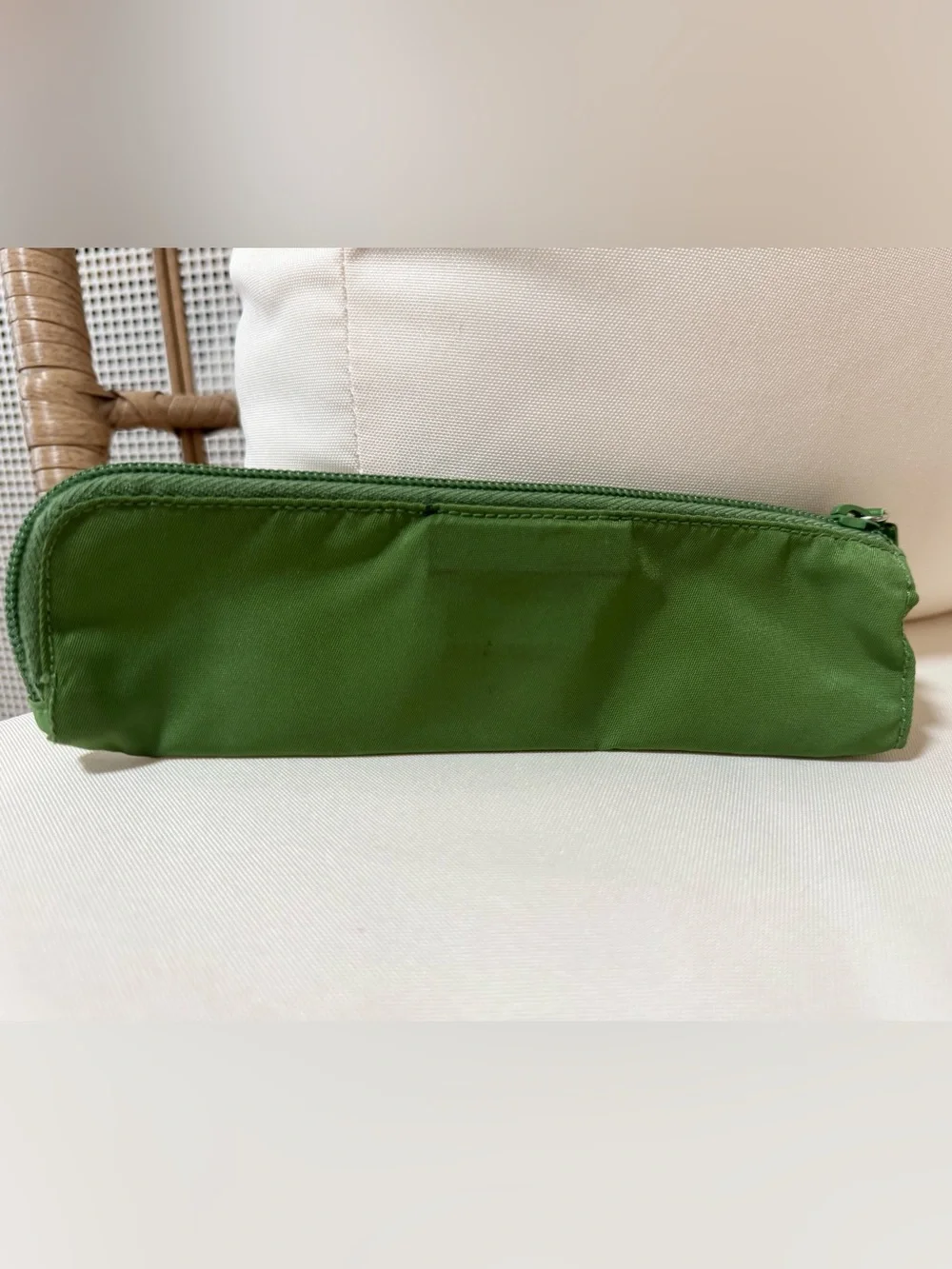 Prada Green Nylon Cosmetic Pouch with Silver Triangle Logo